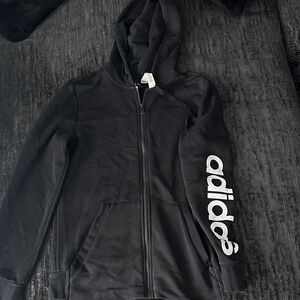 Adidas Black Zip-Up Hoodie with White Sleeve Logo